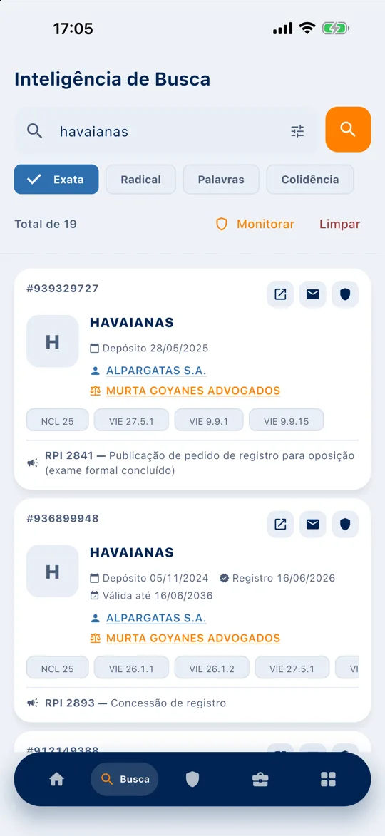 Tela de busca de marcas do app Seção V
