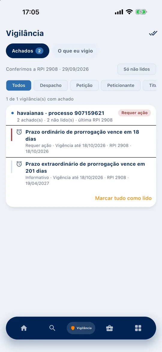 Tela de vigilância do app Seção V