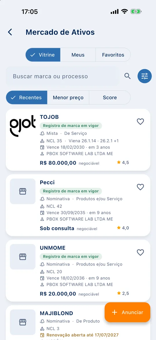 Tela Mercado do app Seção V